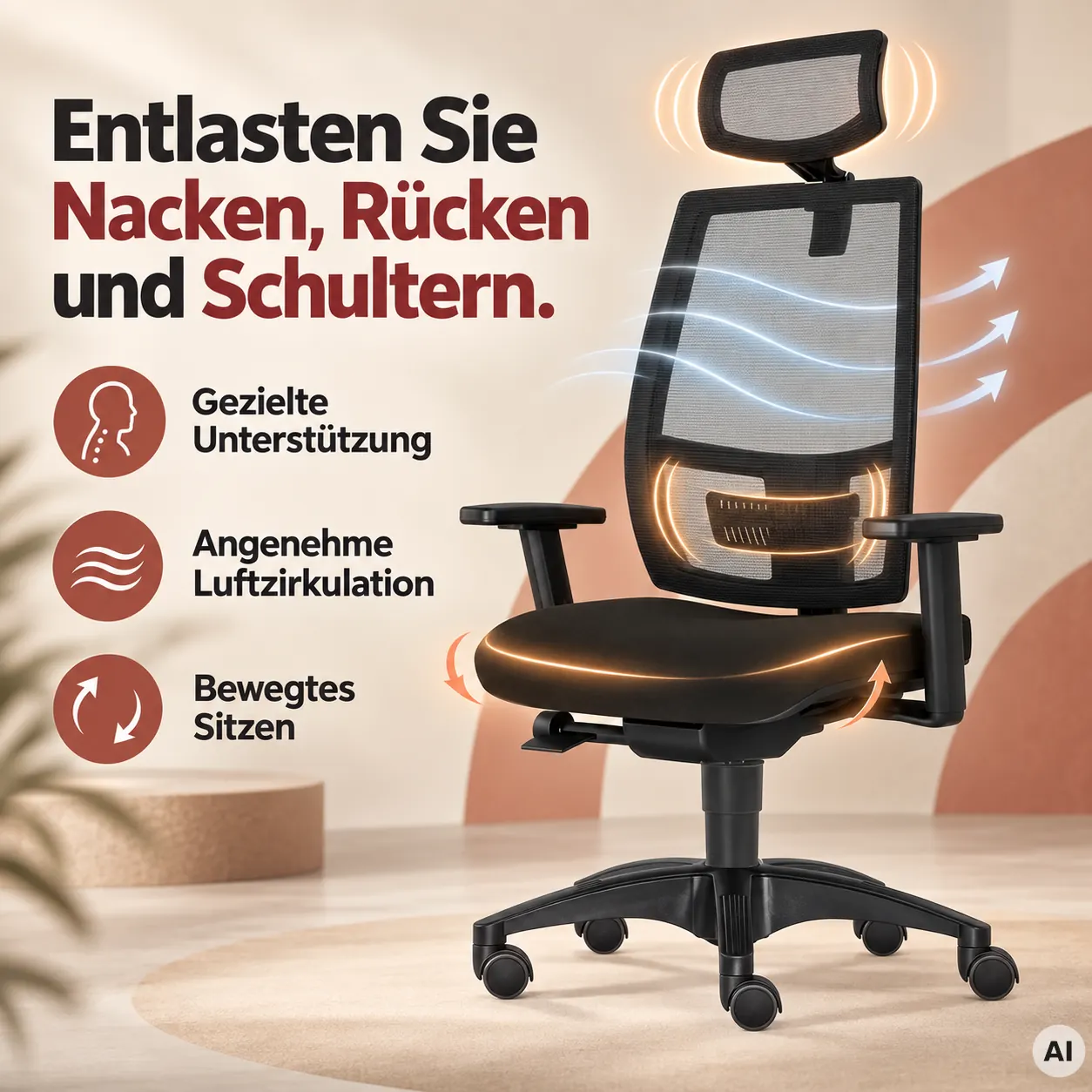 Ergo Mesh L mit Kopfstütze - Atmungsaktiver Bürostuhl